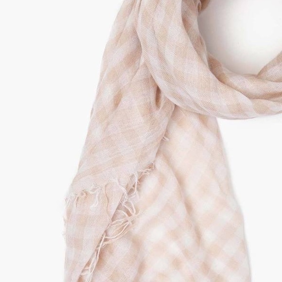 Chan Luu Gingham Print Cashmere Silk Scarf Moonlight/White - Picture 2 of 6